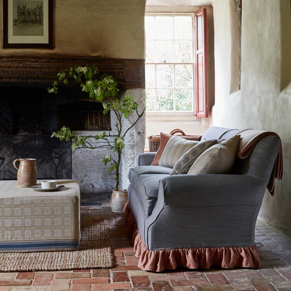 living room in rustic natural fabrics