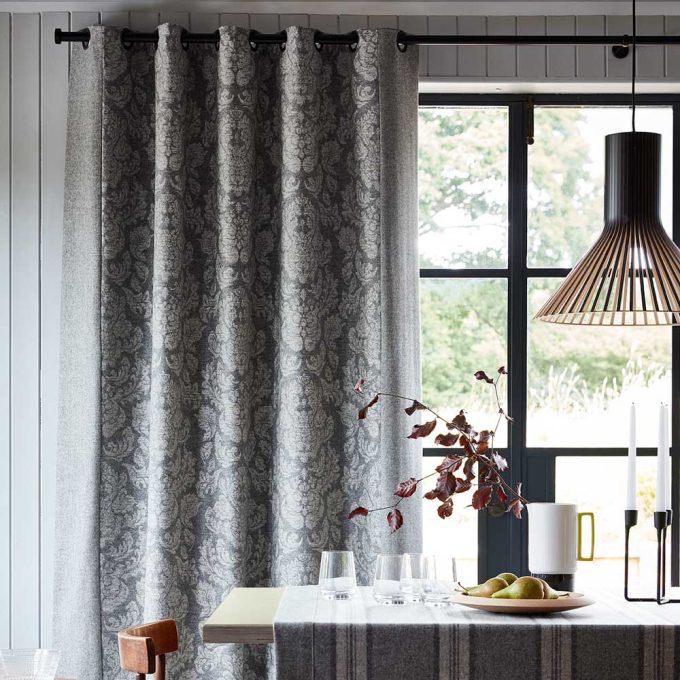 grey wool curtain material