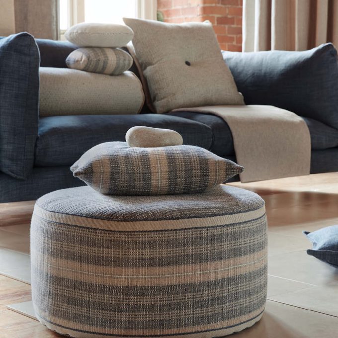 Ian Mankin ottoman with decorative trimming